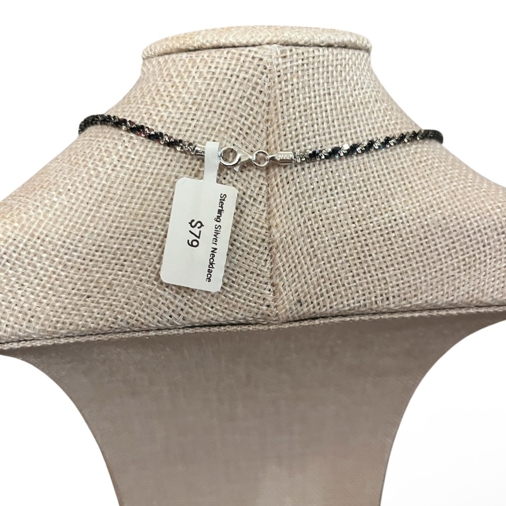 .925 Silver and Black rhodium twisted rock Necklace with Pearl Pendant - Picture 4 of 6